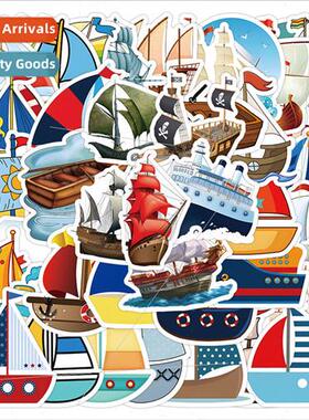 50 pcs of sailboat stickers cartoon sea moving ship handbook