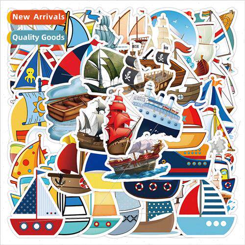 50 pcs of sailboat stickers cartoon sea moving ship handbook