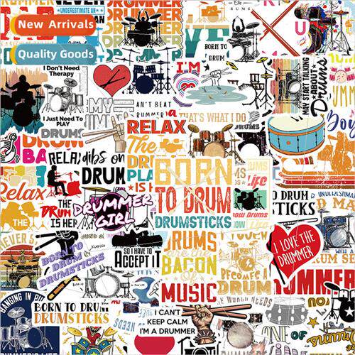 50 Cartoon Retro Drummer Musician Sticker Series Doodle Stic