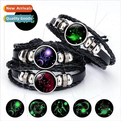 minous Twelve Constellations Time Gemstone Cowhide Beaded Br