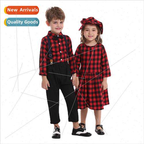 Christmas childrens clothing new sibling suit fall plaid shi