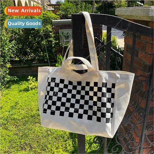 Bag 2021 new black and white checkerboard plaid canvas bag l