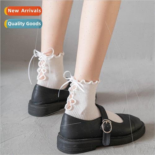 Ribbon Bow Lolita Socks Cute Tie Mullet Lace Womens Mid-Calf