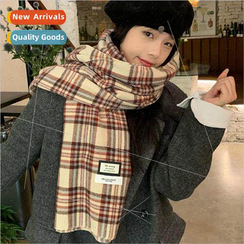 Korean  of the ins soft faux cashmere green plaid scarf fema