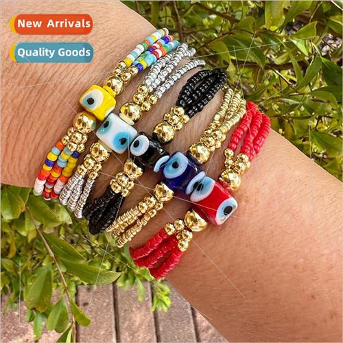 New retro ethnic  3 circles of rainbow-colored rice beads gl