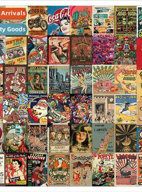 60 pcs of retro poster stickers American magazine collage ph