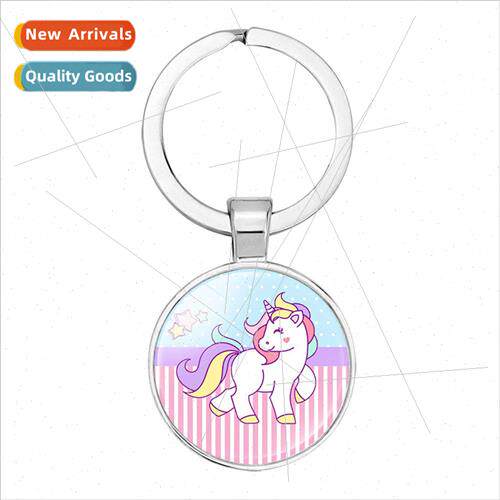 Cute childrens cartoon unicorn pony time gemstone keychain g