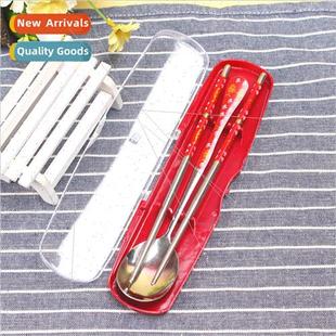 China Red Cutlery Two Piece Plastic Boxed Spoon Chopsticks