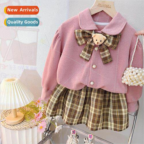 2295 female baby fall new college  suit small girl plaid two