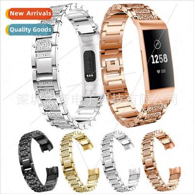 适用 Fitbit charge 3 full diamond encrusted steel band solid