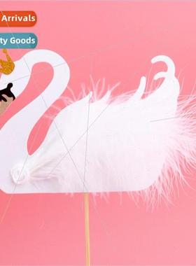 New cake decorations swan insert plate beautiful with feathe