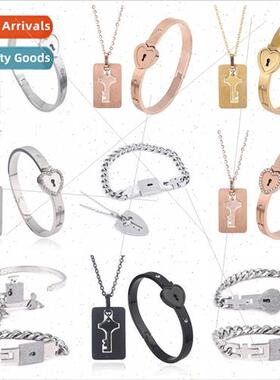 Valentines Day gift titanium steel couple love lock concentr