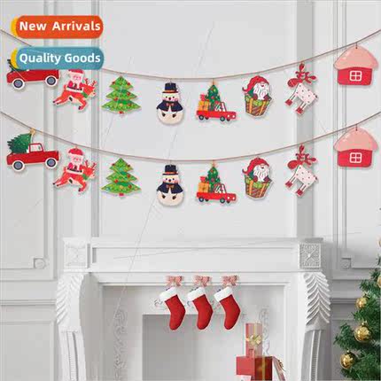 Christmas pull flag wooden small hanging sign holiday home s