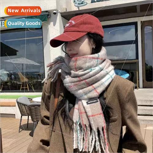 New high-level sense of plaid scarf female winter Korean  of