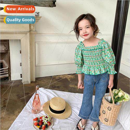 Childrens Korean  of the girls beat up floral blouse 2023 sp