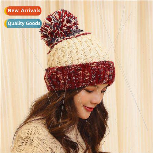 Knitted cap padded wool cap womens fall and winter cap wool