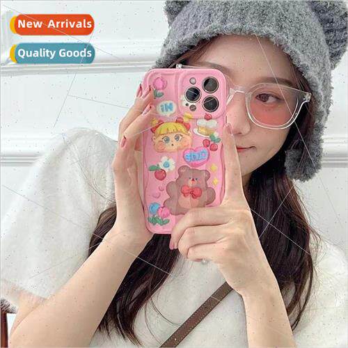 Pink oil painting graffiti bear girl 适用 new iPhone14Promax