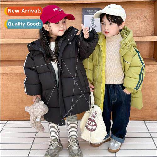 2023 new childrens long down cotton jacket boys and girls kn