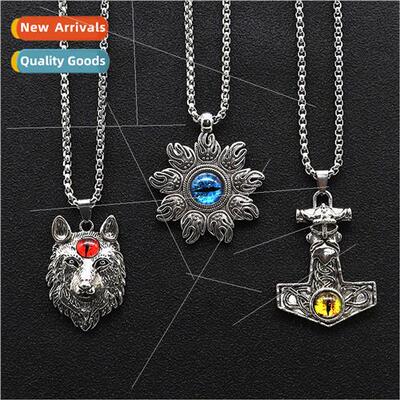 Vintage fashion wolf head pirate anchor inlaid eyes titanium