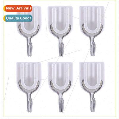 Pack of 6 White U-Shaped Plastic Hooks Horseshoe Shape Cloth