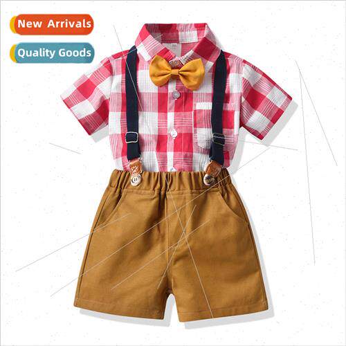 Boys suit summer model backpack pants suit bow plaid short s