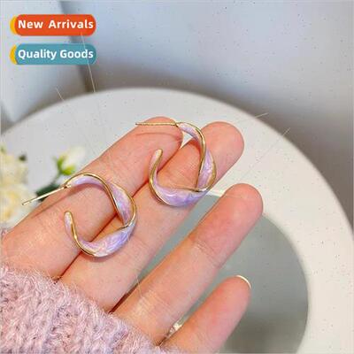 Korea cream white drop glaze French circle temperament earri