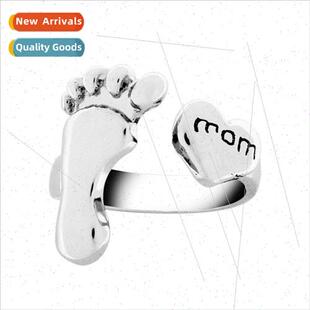 Creative mom love feet open ring cute footprint finger ring