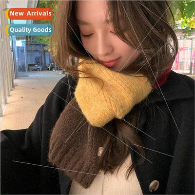 Premium sense of Korean color blocking containing wool knitt