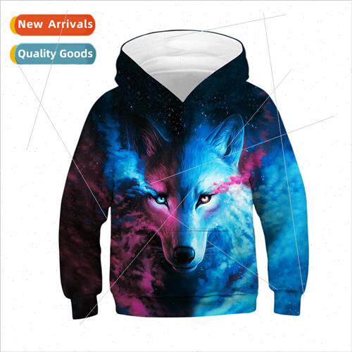 3D mens ice fire wolfwolf digital printing hooded sweatshirt