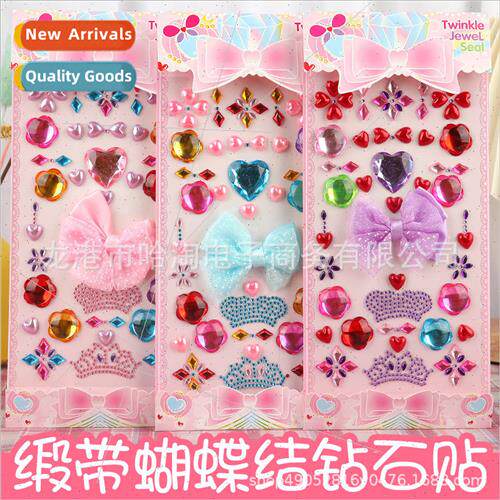 Childrens creative stickers girls colorful lace bow gem crys