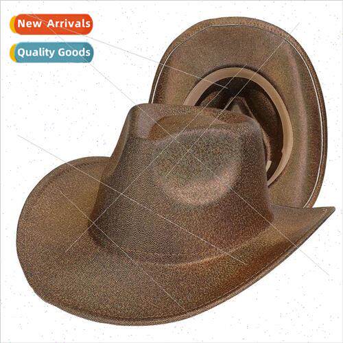 New Glossy Cowboy Hat Sequins Rolled Brim Western Cowboy Spi