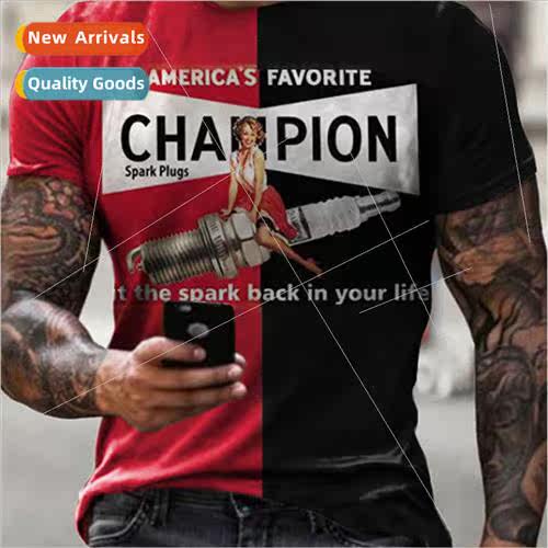 20213D Mens Casual Round Neck Short Sleeve Digital Print Sli