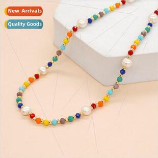 ethnic beads necklace rice crystal colorful Bohemian