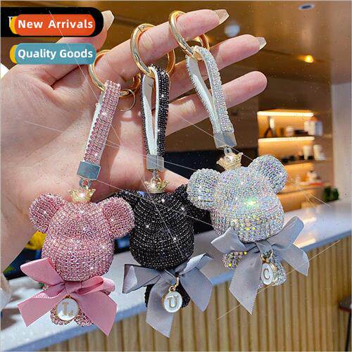 Cartoon diamond lucky big head bear keychain female nd car k