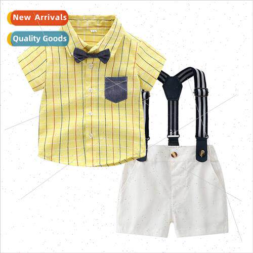 Summer childrens yellow short-sleeved cardigan casual shorts