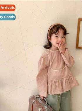 girls doll shirt 2021 spring and fall new childrens plaid sh