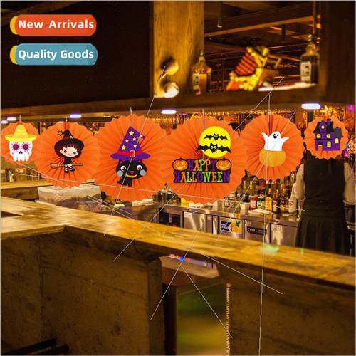 2023 new Halloween paper fan flower Halloween DIY black oran