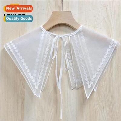 Fresh sweet hollowed out love lace versatile tulle collar ac