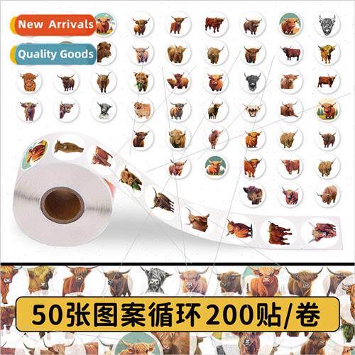 200 Stickers Highland Cow Roll Roll Stickers Cute Animal Cow