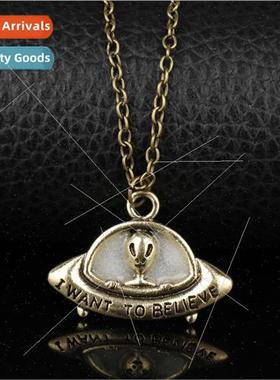 Alien Spaceship Necklace Jewelry UFO Glow-in-the-Dark Pendan