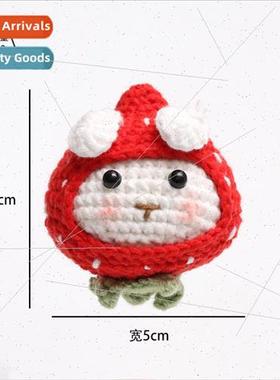Handmade Crochet Strawberry Rabbit Gnocchi Woolen Knitting P