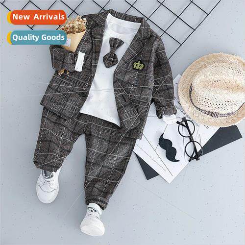 Childrens fall long-sleeved pants suit three-piece boys plai