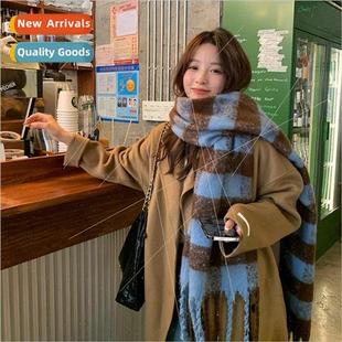 the female winter scarf plaid blue Korean new and Autumn