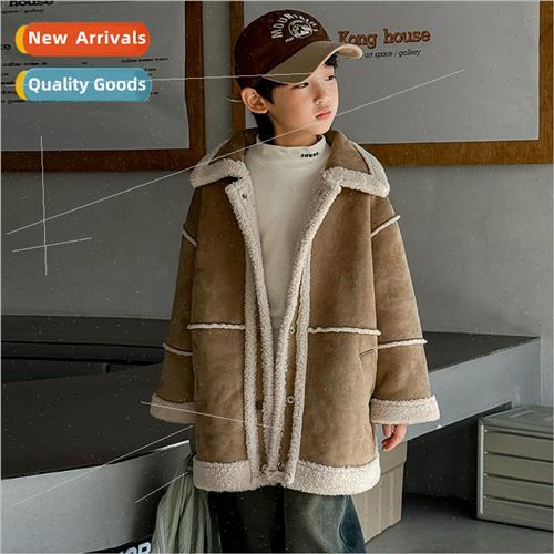 Boys fur as one lamb wool leather jacket fall and winter  20