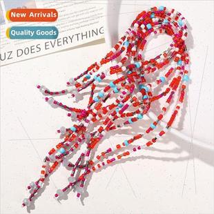 chain bea glass weaving handmade diy long beads rice red New