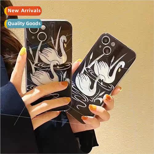 High-color black swan shell pattern iPhone12 dirt-resistant