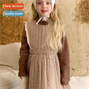 quilted sleeves cotton thickening fall Girls dress lace