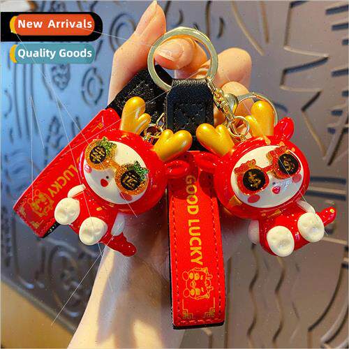 Cartoon blessing words lucky little dragon keychain couple a