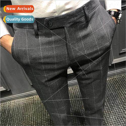 Spring plaid casual suit pants male Slim Korean mens small l