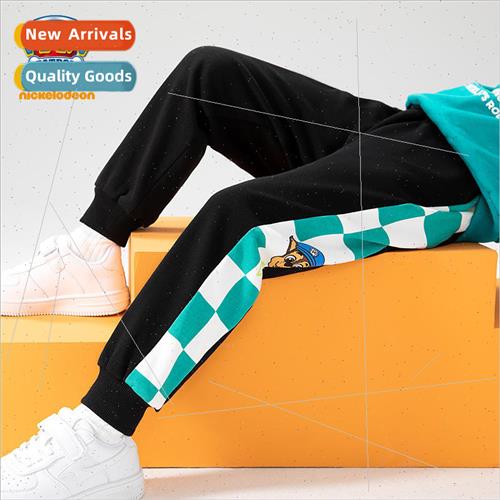 Woof team boys pants plaid splicing fall and winter new midd
